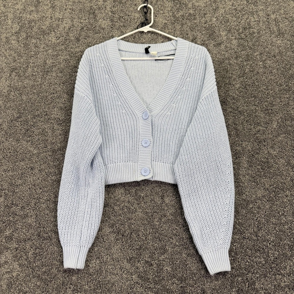 H&M Divided Sweater Cardigan Womens Small Blue Knit V Neck Button Cropped